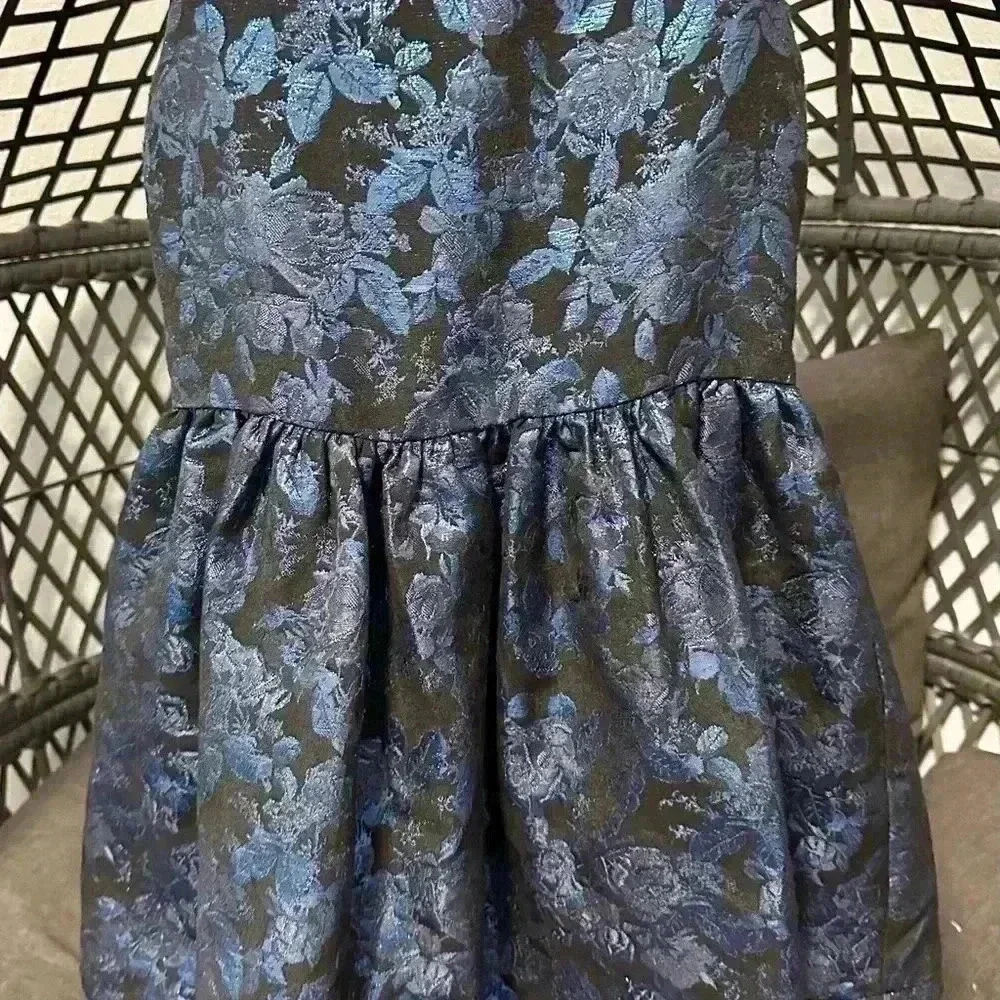 The Children’s Place Girls Blue Black Metallic Floral Dress 6 Formal Sleeveless